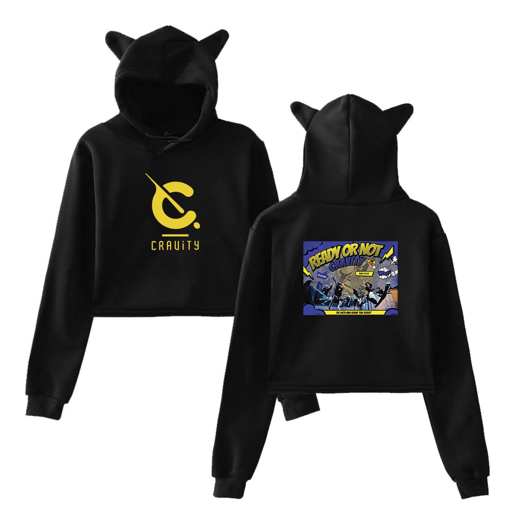Cravity Ready or Not Cropped Hoodie - Black