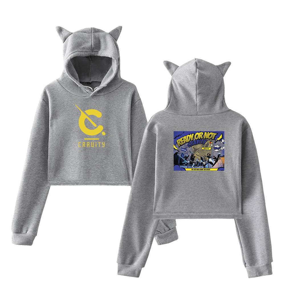 Cravity Ready or Not Cropped Hoodie - Gray