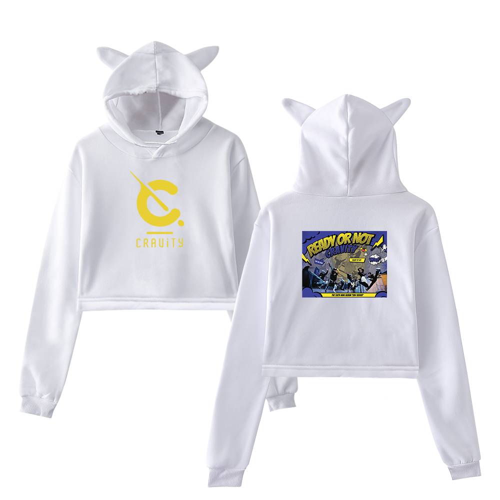 Cravity Ready or Not Cropped Hoodie - White